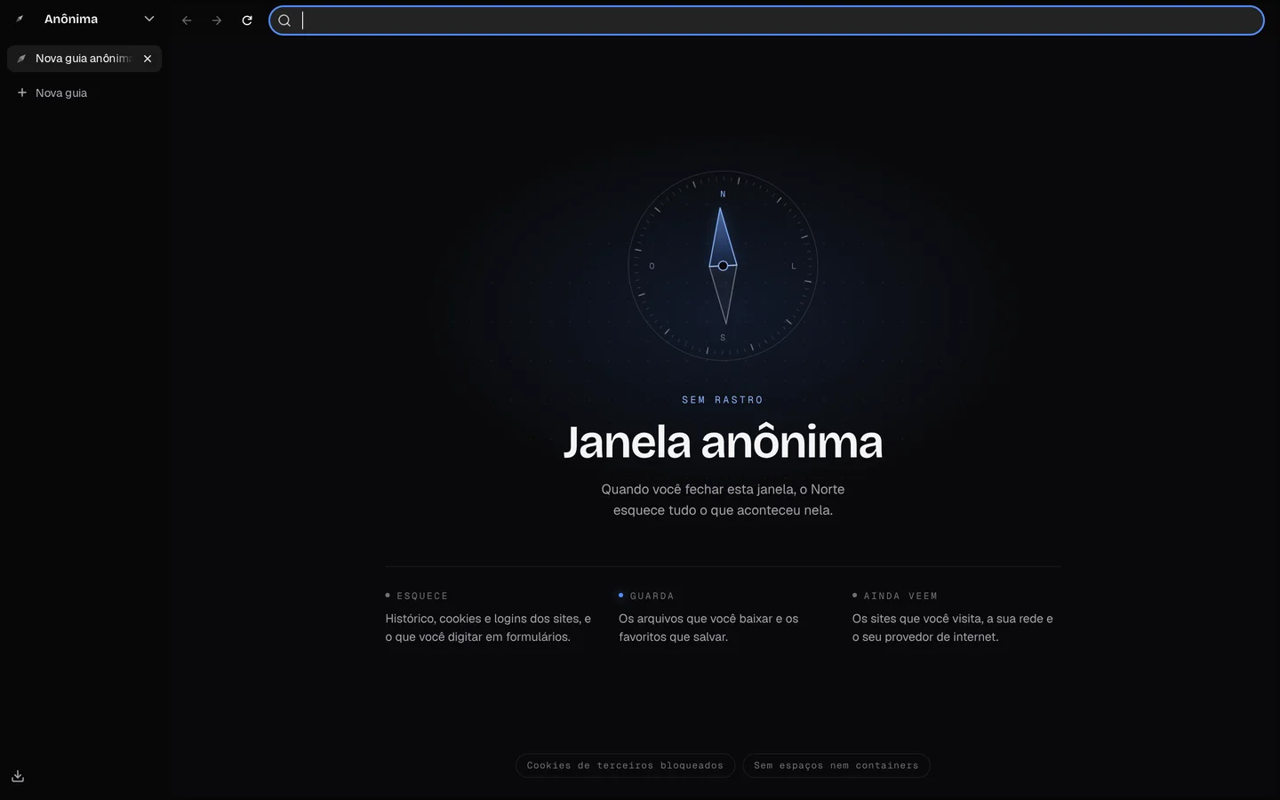 Janela anônima do Norte, com uma bússola de contorno e o título Janela anônima